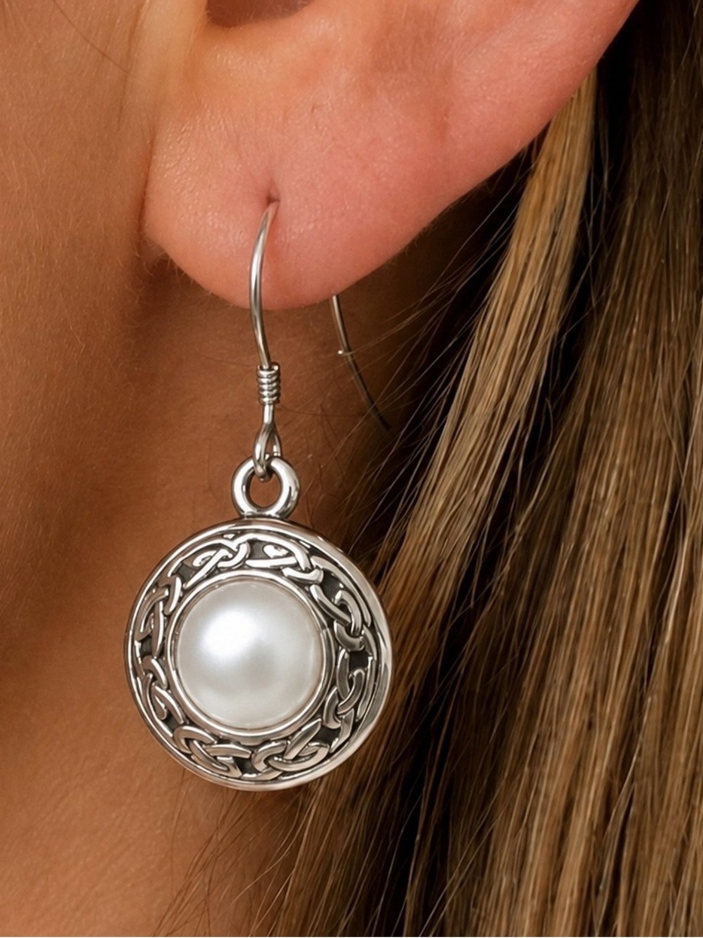 Vintage Sterling Silver Earrings Mother of Pearl